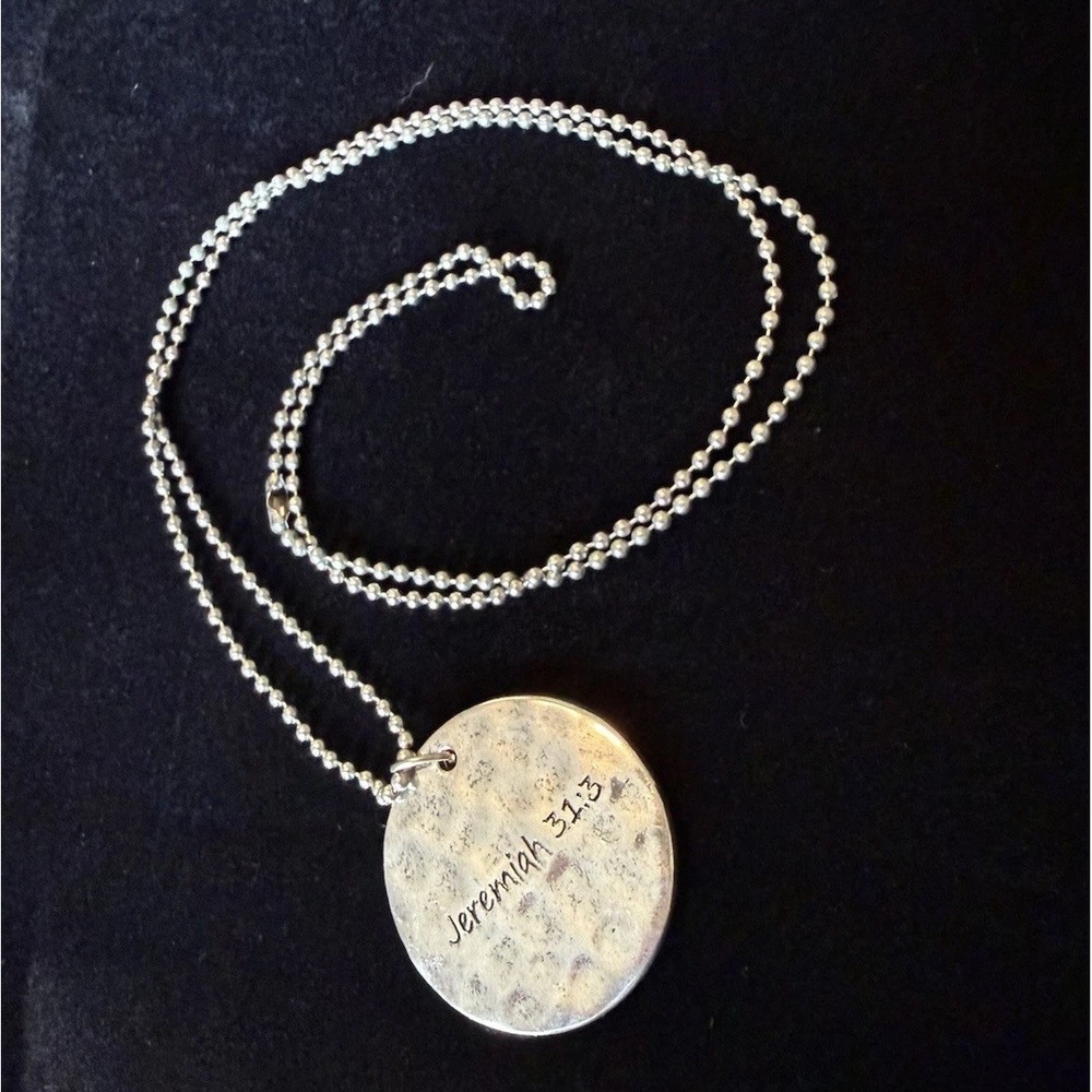 Bible Verse Engraved Round Silver Pendant Ball/Bead Chain Necklace Inspirational